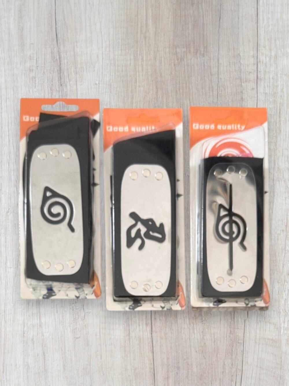 Naruto Anime Ninja Headband Forehead Protector Set of 3 Leaf Village Symbols